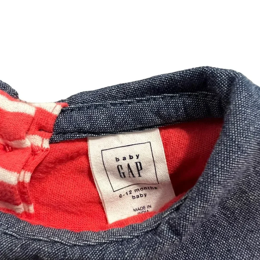 Baby Gap 6-12m Coral Striped Chambray Ruffles Bodysuit Onesie